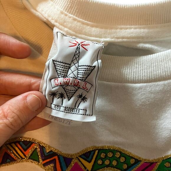 K.W.B.L. Los Angeles White Embellished Novelty T-Shirt One Size Hand Painted - Picture 9 of 9